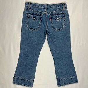 Vtg Levi’s Sample Womens Capris Jeans Pants Sz 5 Y2K Flap Pockets Blue Denim C1